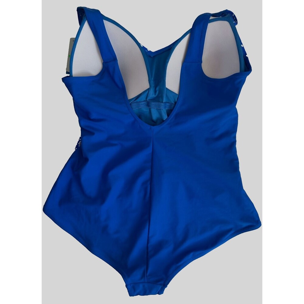 Womens 2XL Blue White Print Swimsuit One Piece Tummy Control Padded  Comfy Boho - Picture 3 of 8